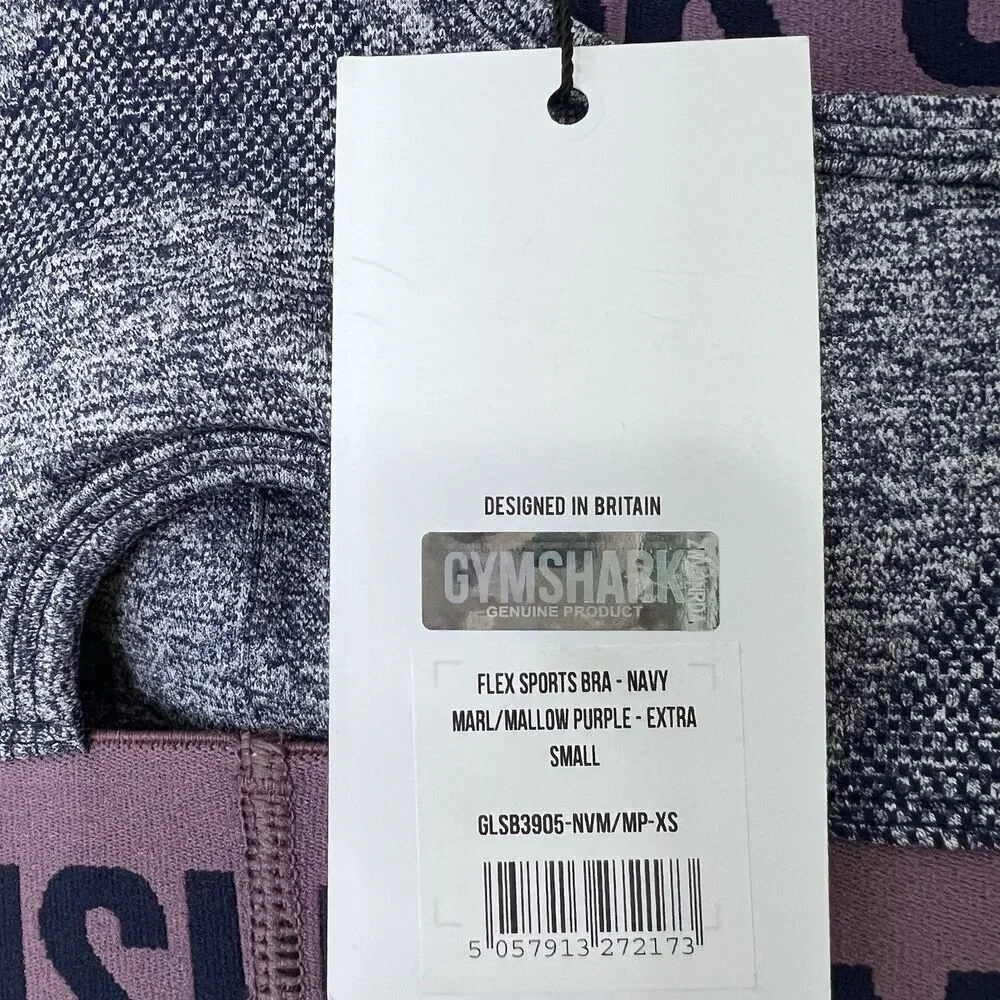Gymshark Flex Seamless Leggings and Sports Bra Set Size XS NWT Navy Marl Purple